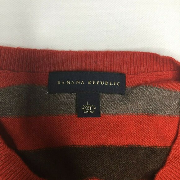 Banana Republic Mens Rust Brown Gray Striped Wool Cashmere Sweater Size Large - Picture 4 of 9